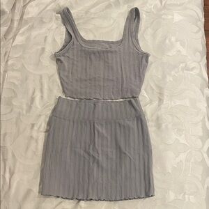 Elegant Gray Ribbed Skirt Set